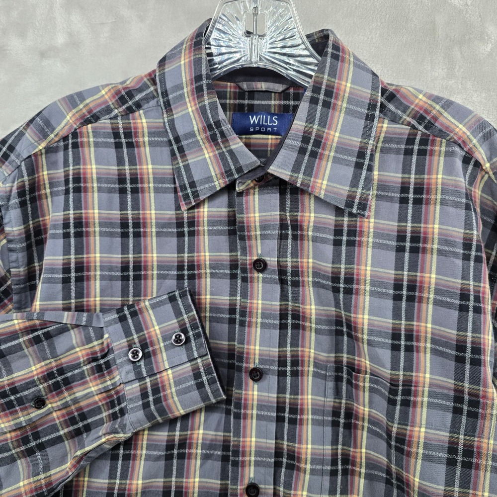 HUCKBERRY Wills Sport Button Down Mens 42 Gray Plaid‎ Long Sleeve Cotton Shirt
